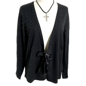 Lane Bryant‎ 14/16 black sequin bow tie cardigan Fairycore Whimsigoth Feminine